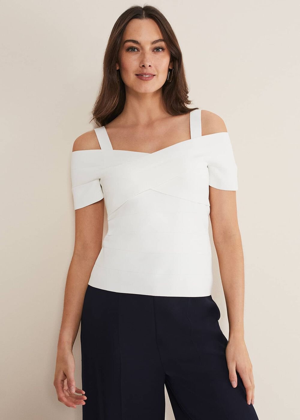 Jasmine Bardot Knitted Bandage Top - Ivory