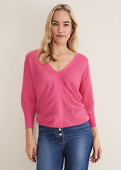 Tia V Neck Linen Knit - Pink