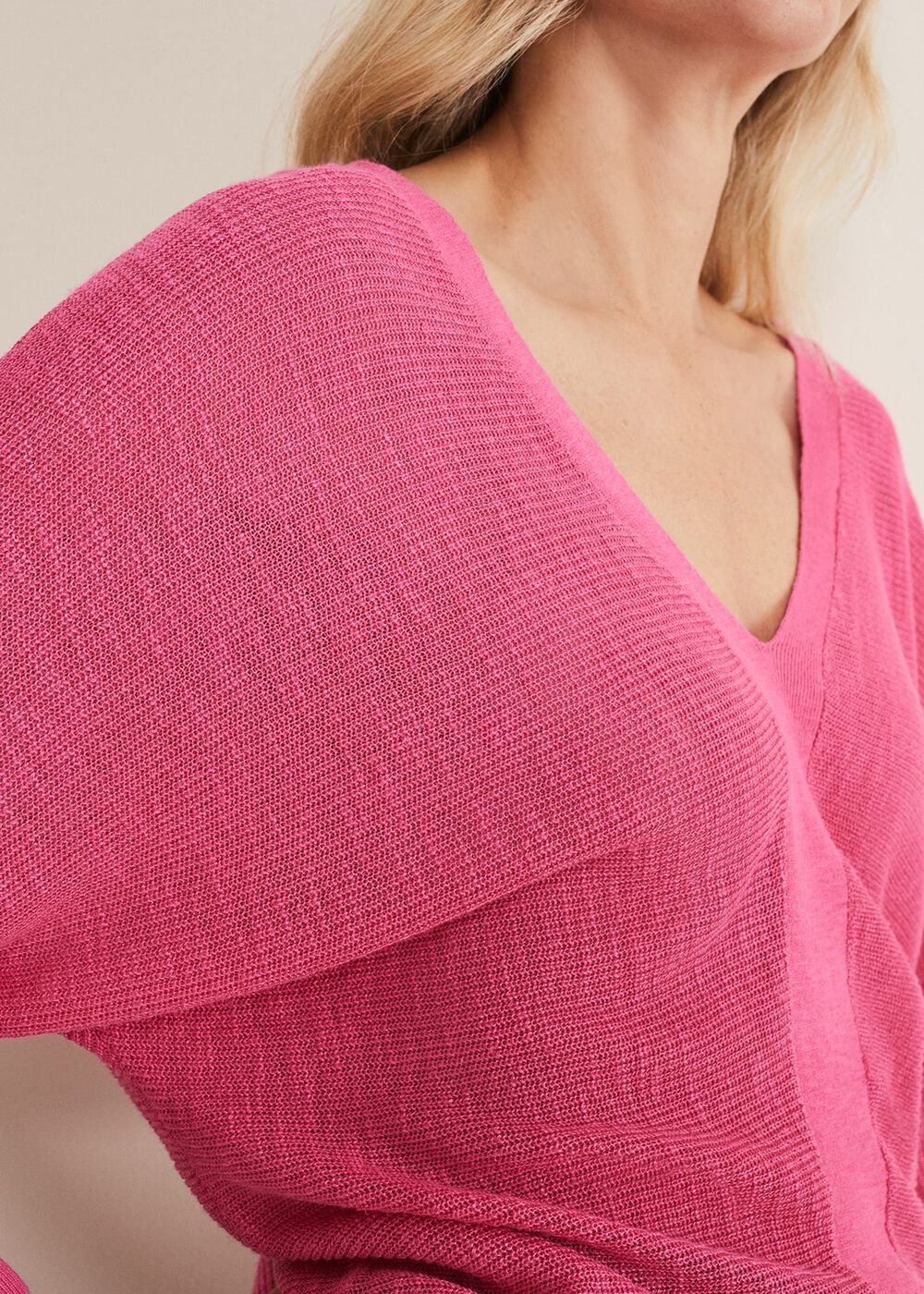 Tia V Neck Linen Knit - Pink