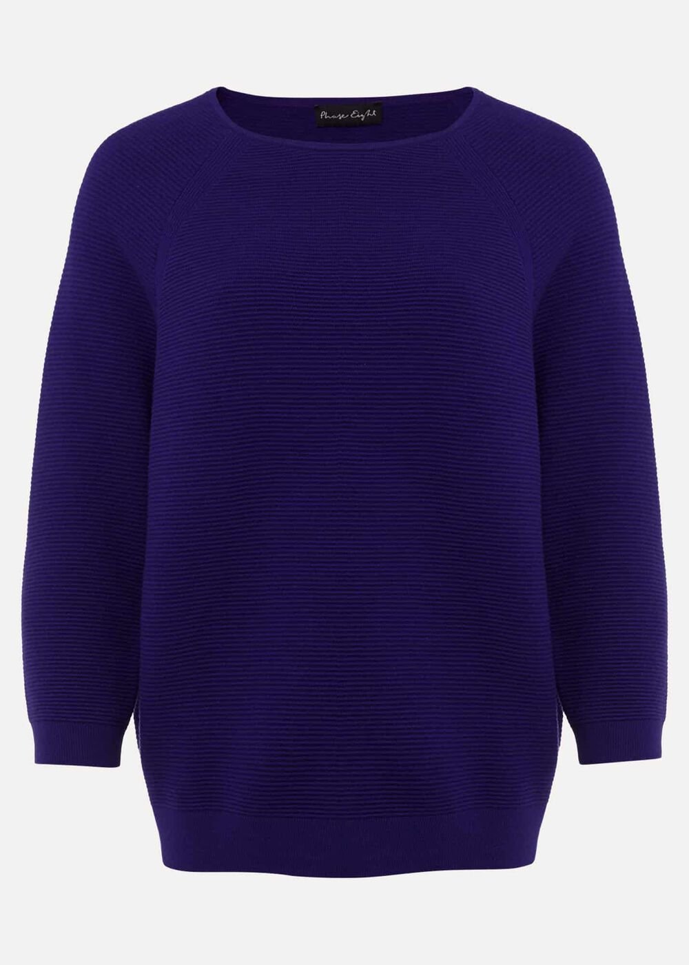 Blue Ribbed Jumper with 3/4 Sleeves & Boat Neckline - Purple