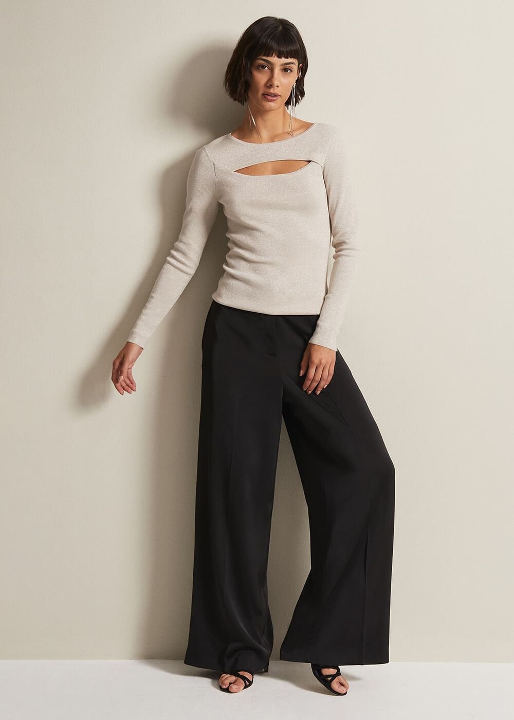 Ciara Cut Out Lurex Knitted Top - Neutral