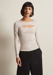 Ciara Cut Out Lurex Knitted Top - Neutral
