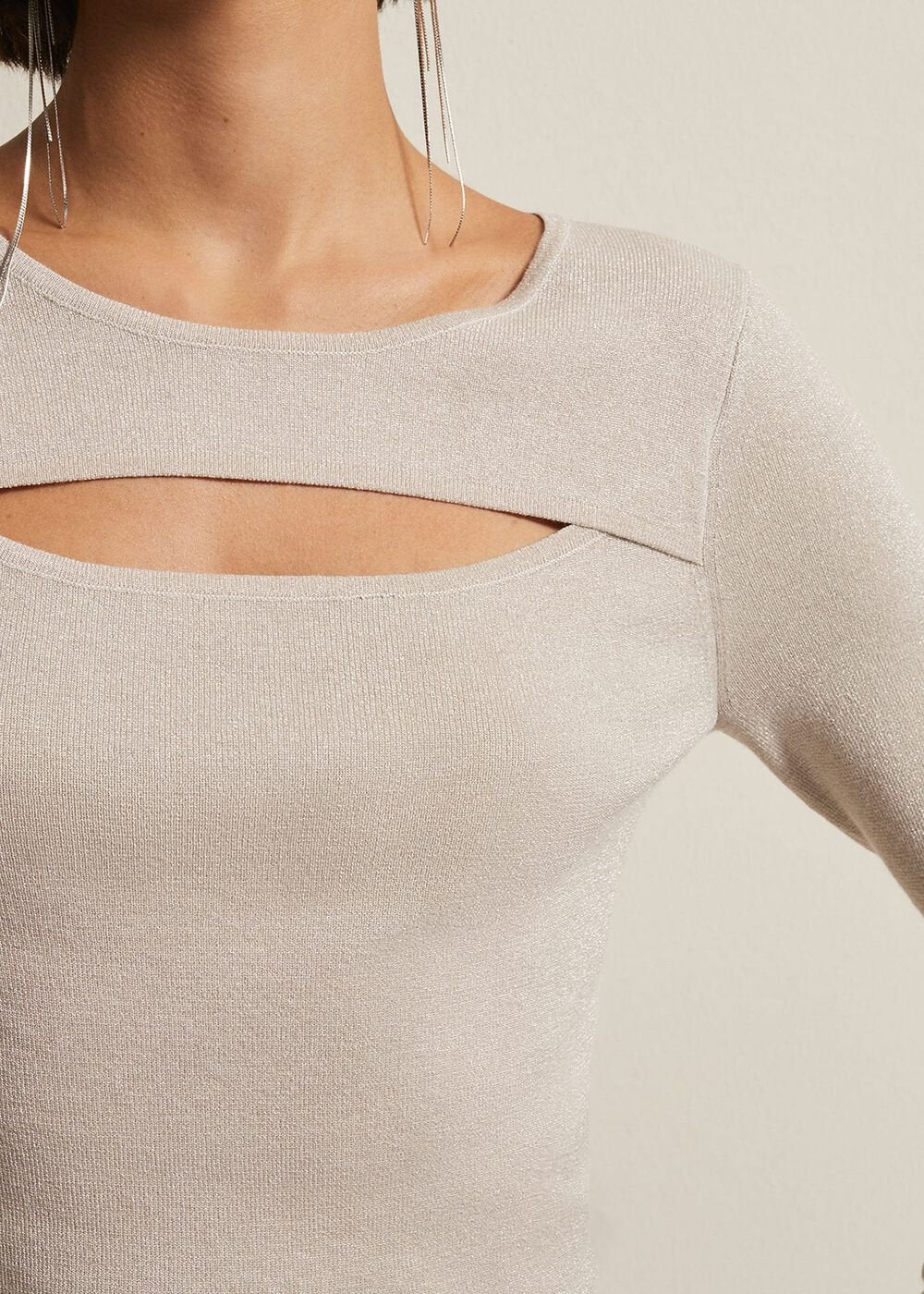 Ciara Cut Out Lurex Knitted Top - Neutral