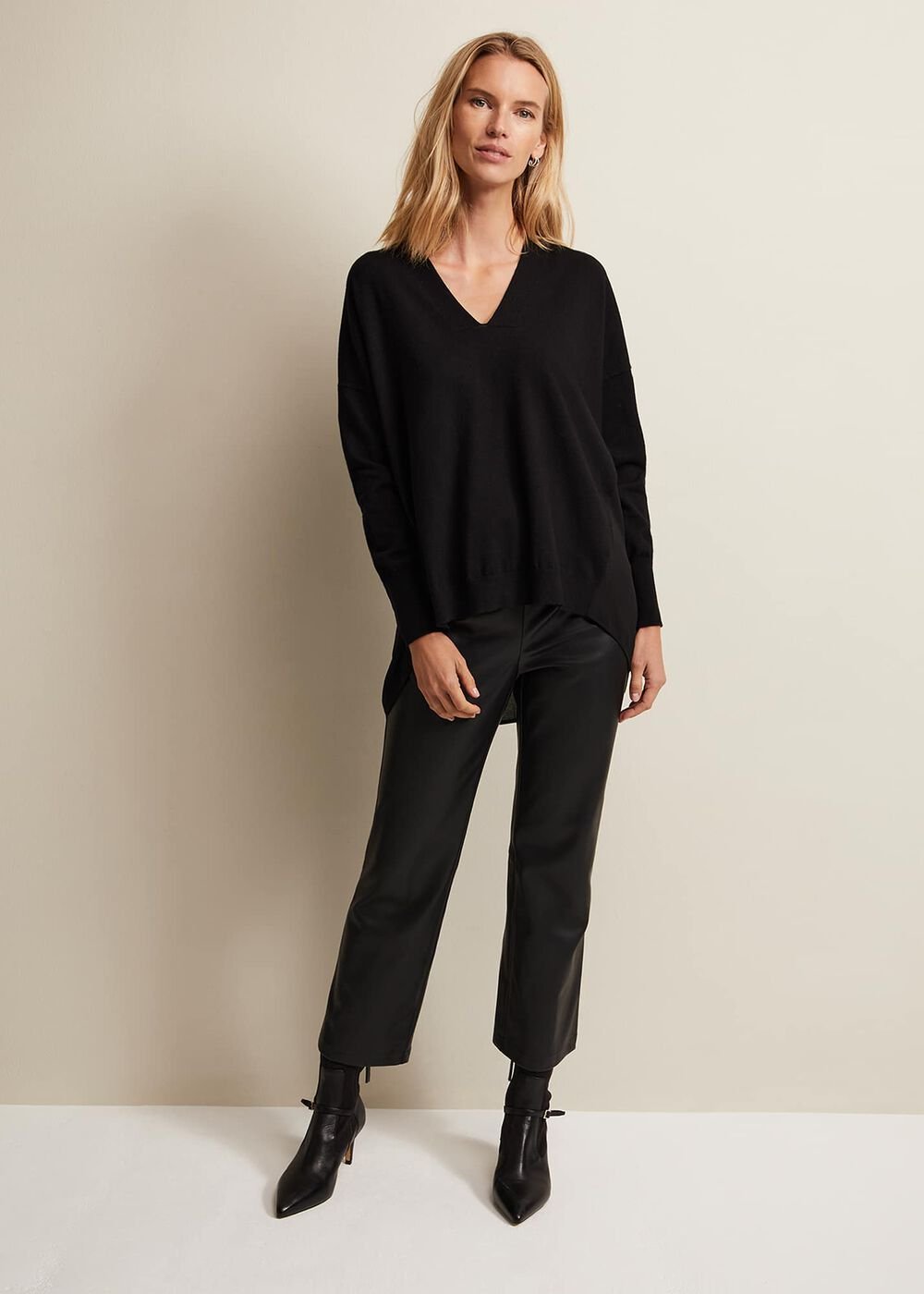 Flora Black V-Neck Fine Knit Top - Black