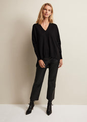 Flora Black V-Neck Fine Knit Top - Black