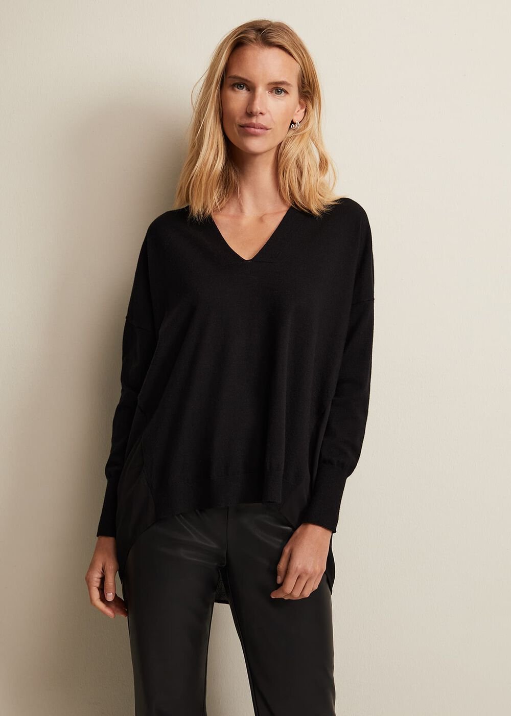 Flora Black V-Neck Fine Knit Top - Black
