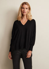 Flora Black V-Neck Fine Knit Top - Black