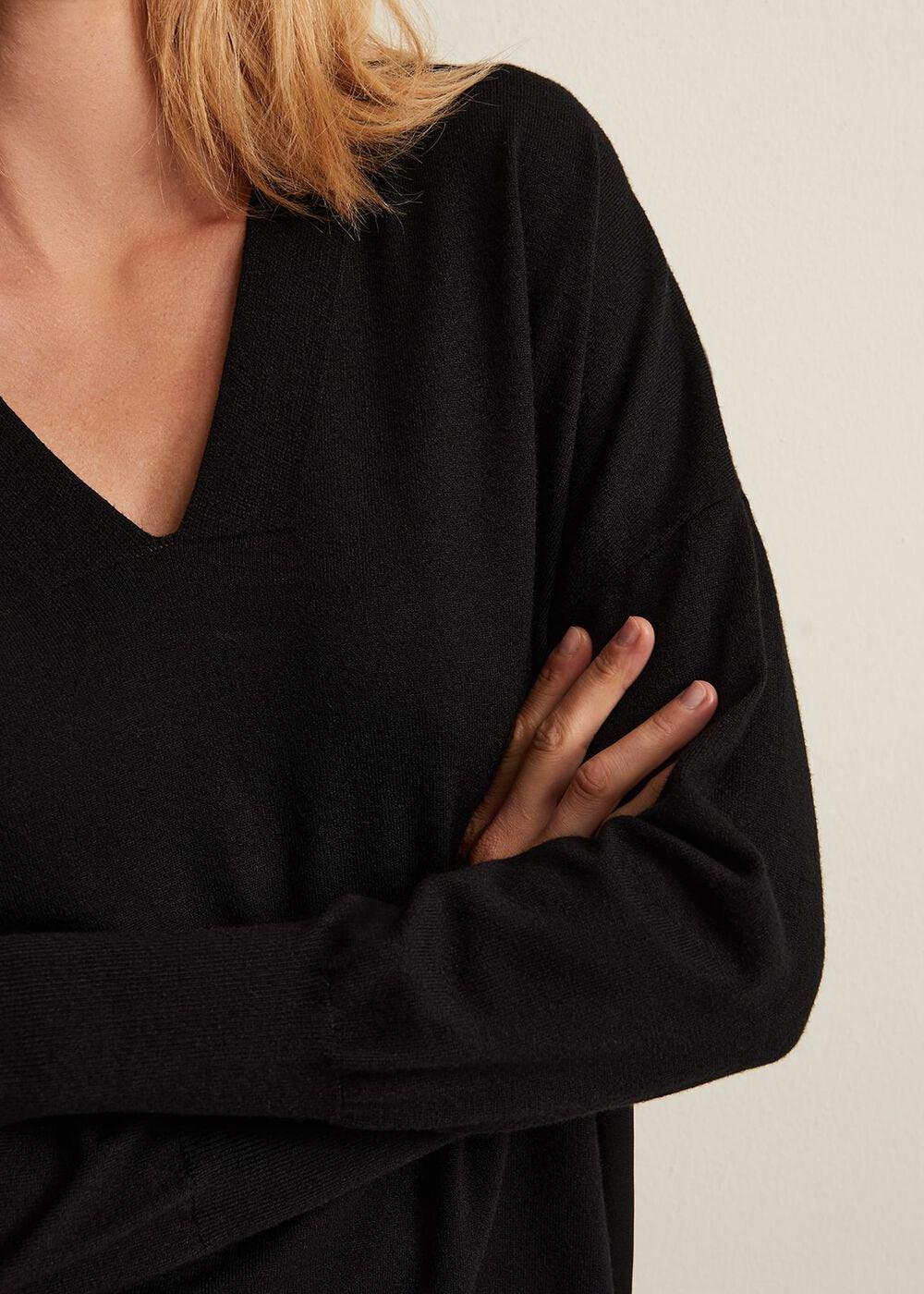 Flora Black V-Neck Fine Knit Top - Black
