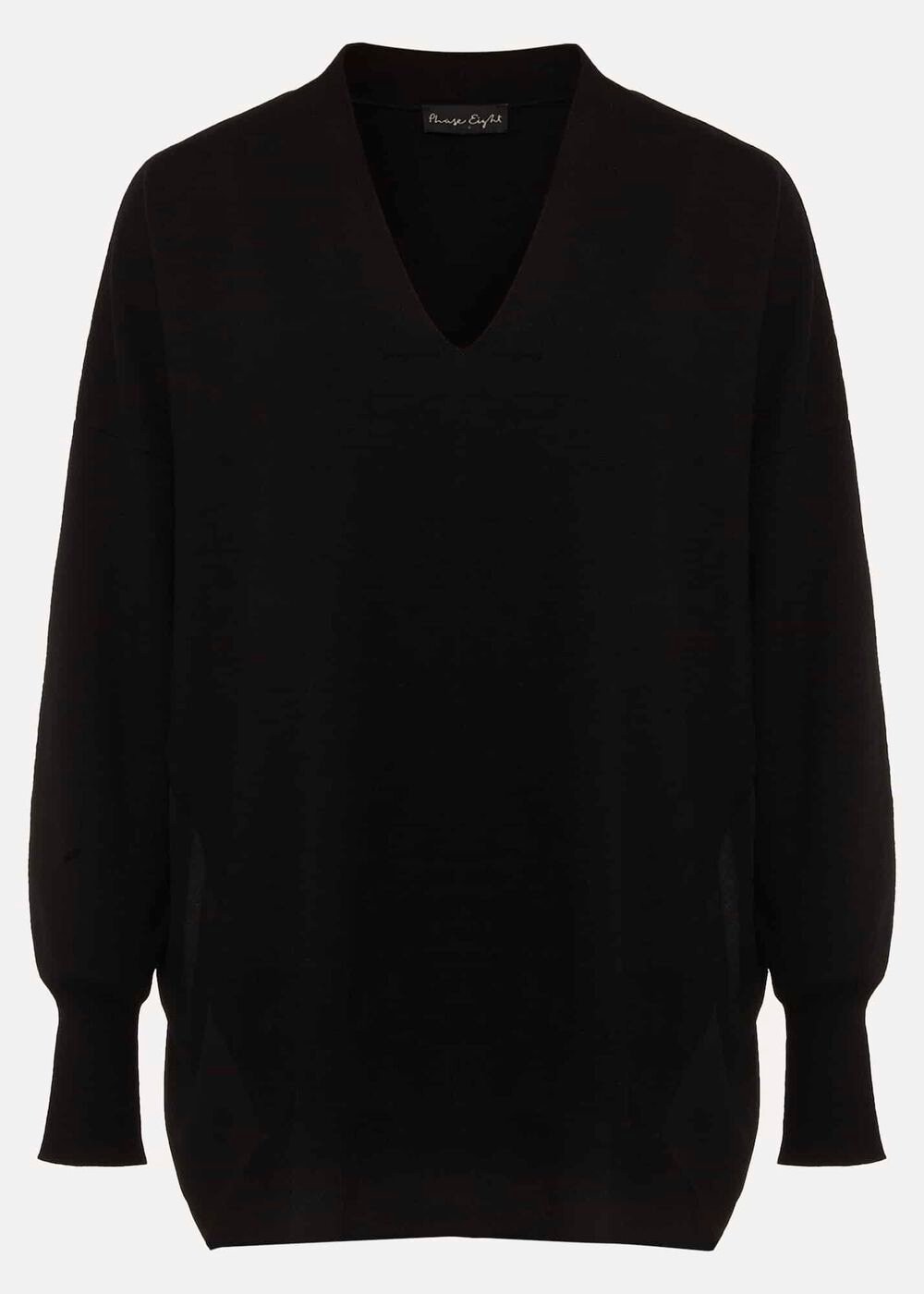 Flora Black V-Neck Fine Knit Top - Black