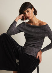 Iris Bardot Knitted Top - Black