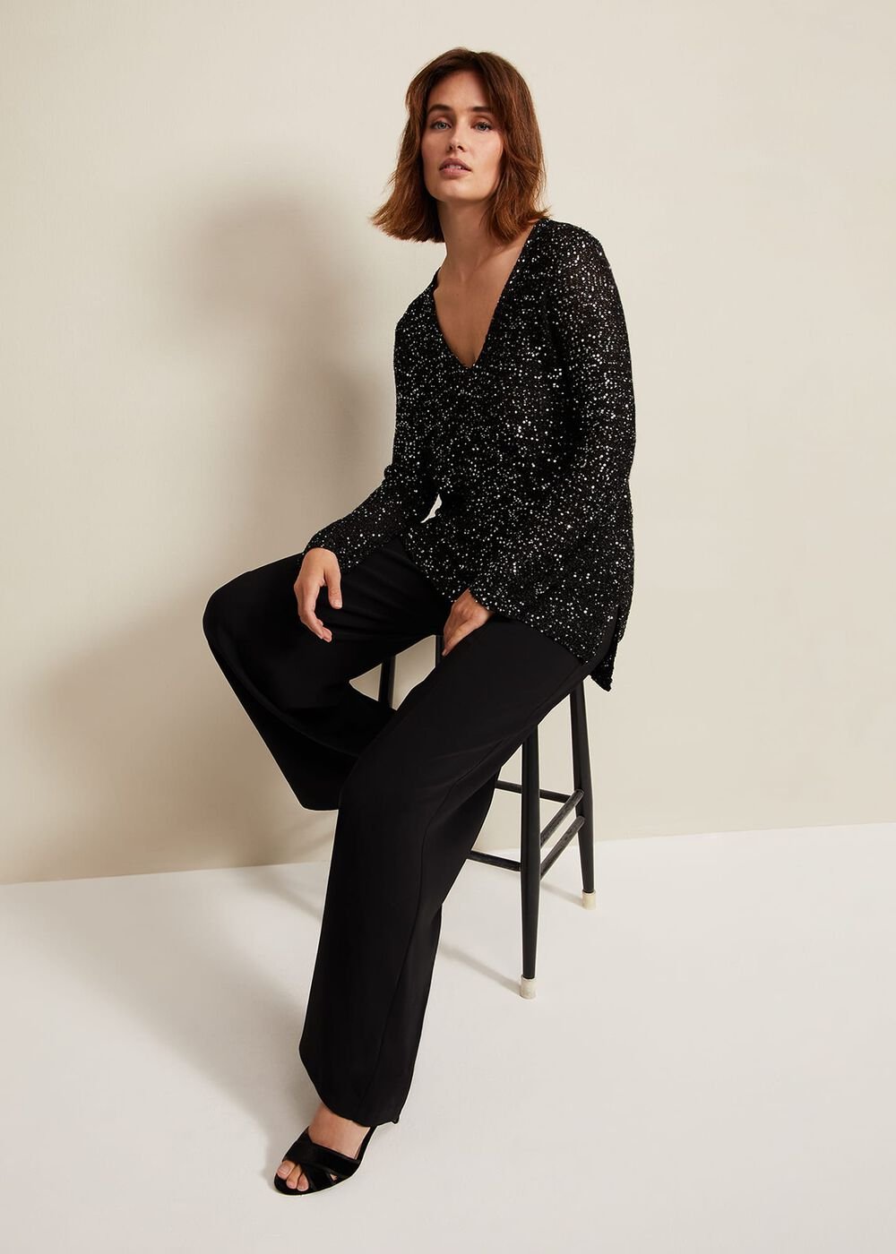 Juanna Sequin Knitted Top - Black