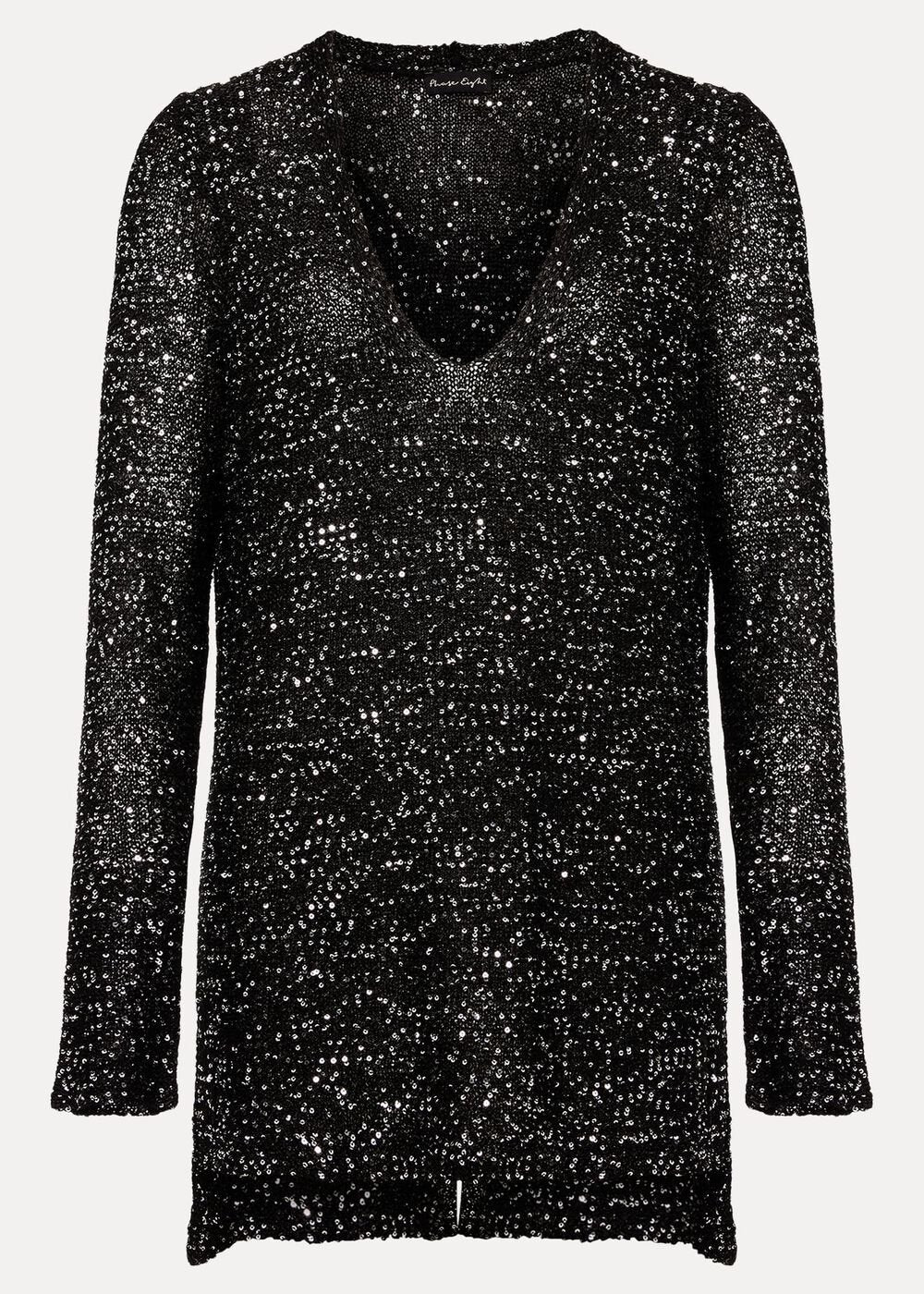 Juanna Sequin Knitted Top - Black