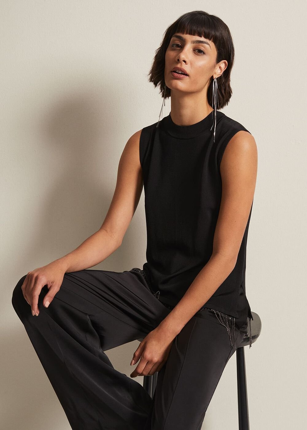 Alara Diamante Sleeveless Top - Black