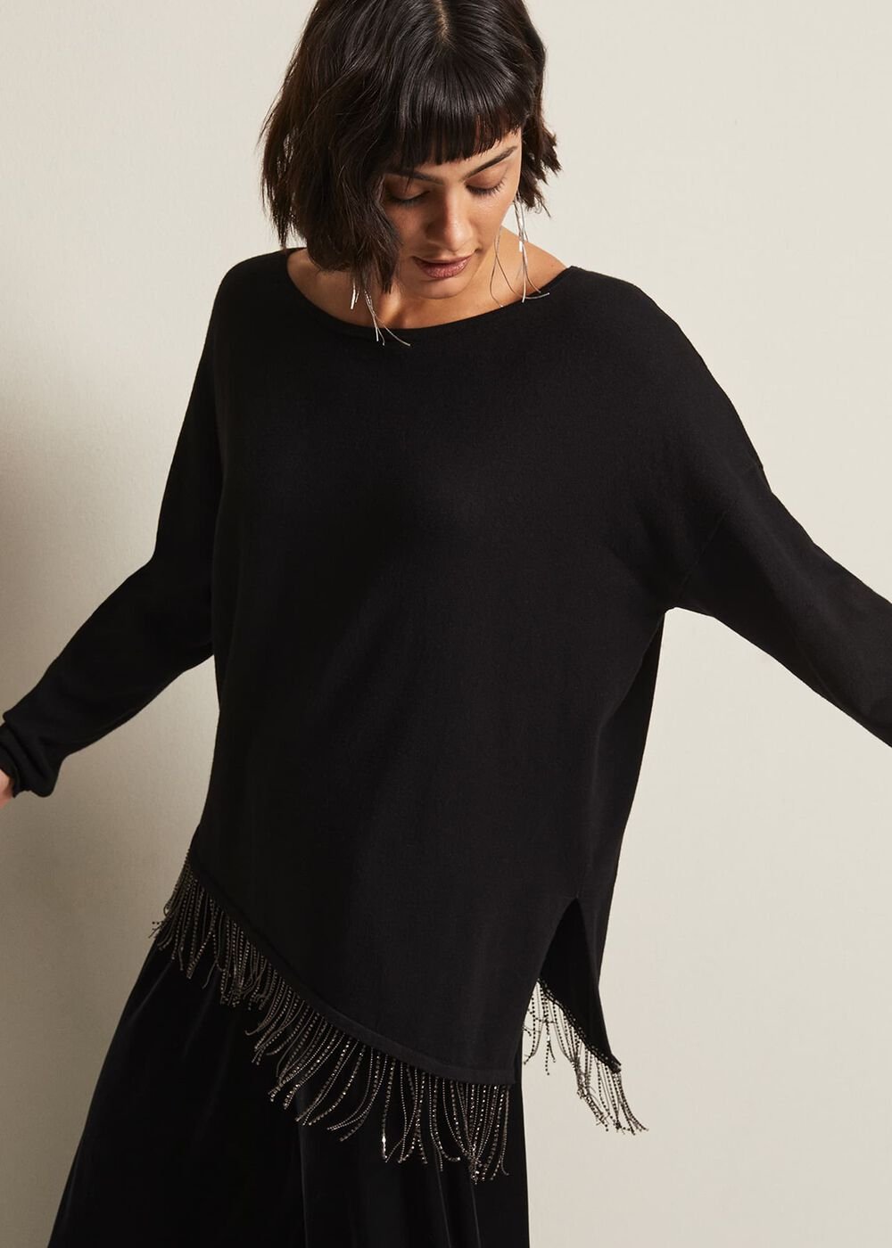 Mellia Fine Knit Diamante Top - Black
