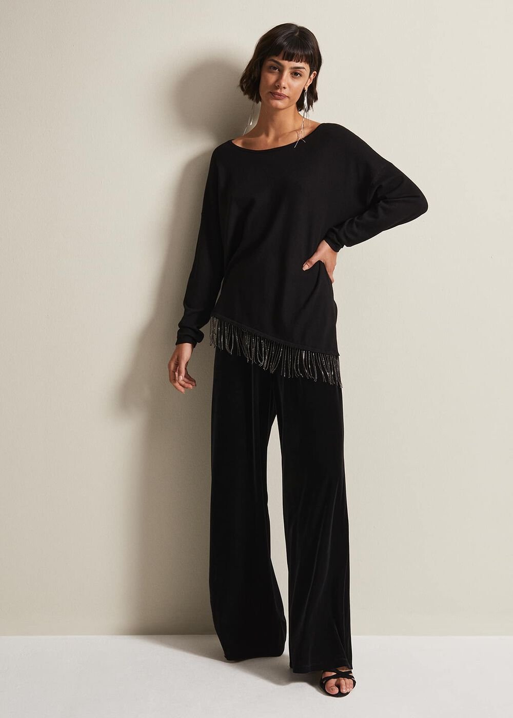Mellia Fine Knit Diamante Top - Black