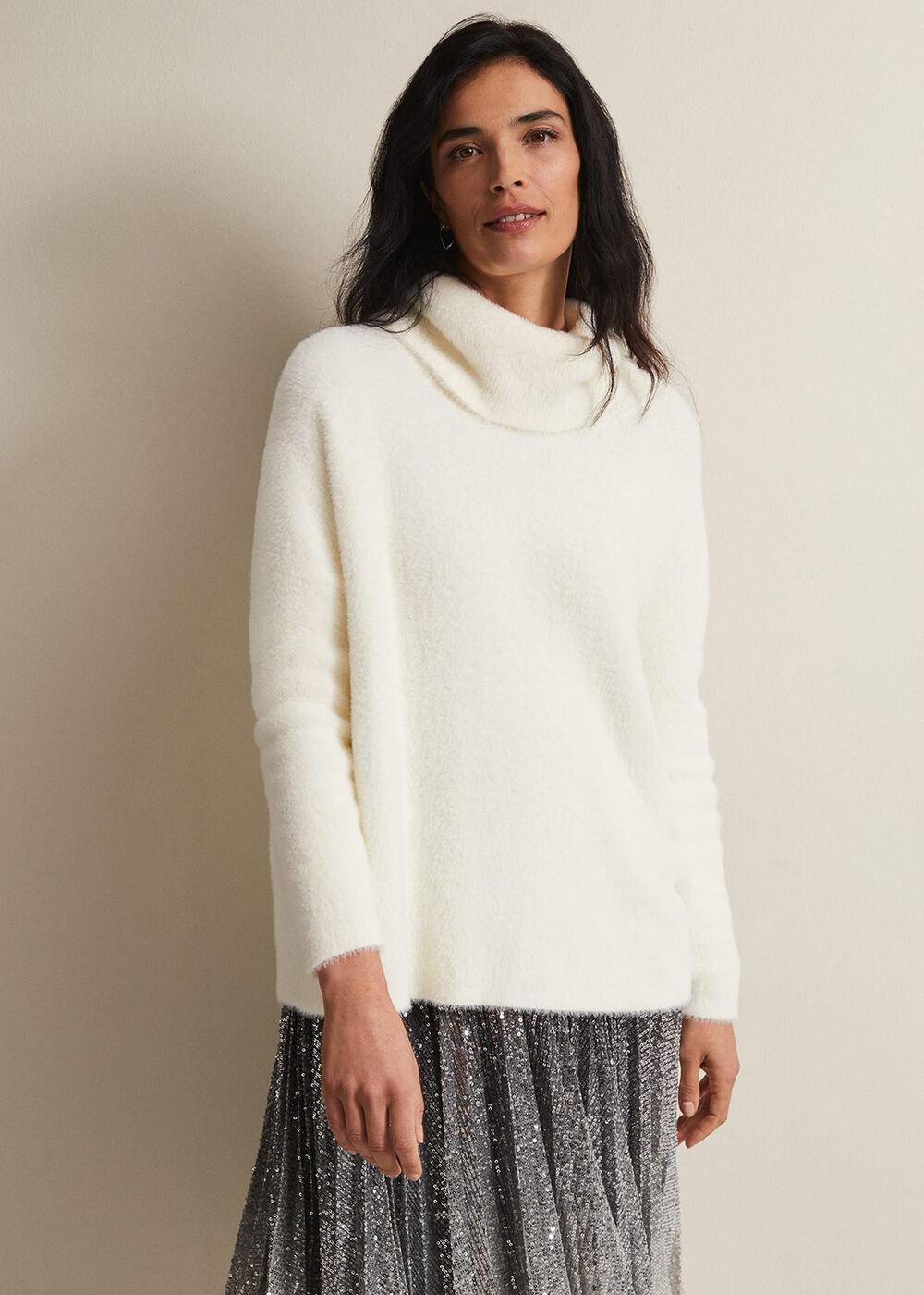 Natalia Fluffy Roll Neck Knit - Winter White