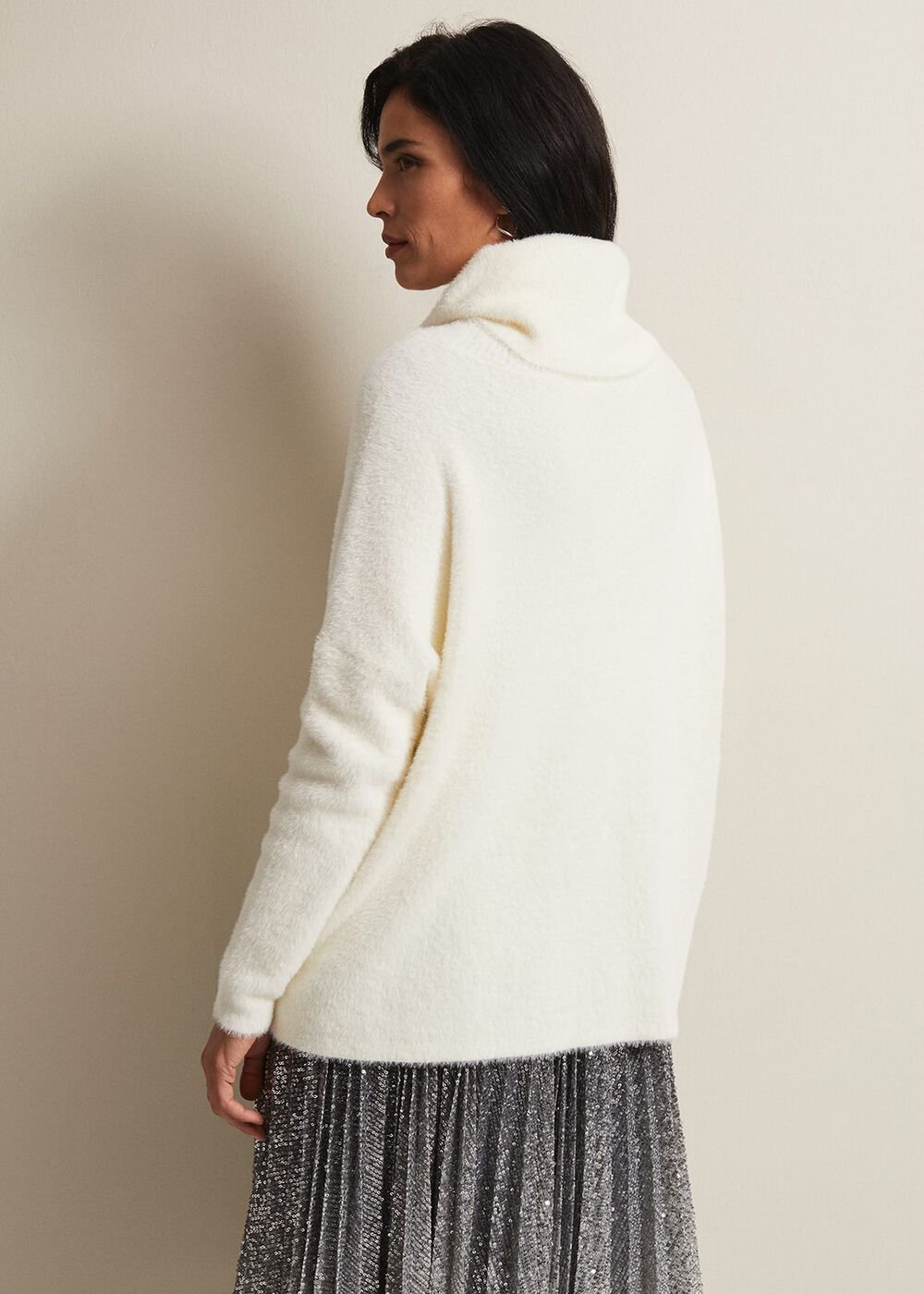 Natalia Fluffy Roll Neck Knit - Winter White