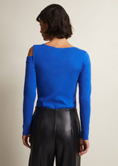 Wren Black Cut Out Knitted Top - Blue