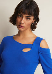 Wren Black Cut Out Knitted Top - Blue