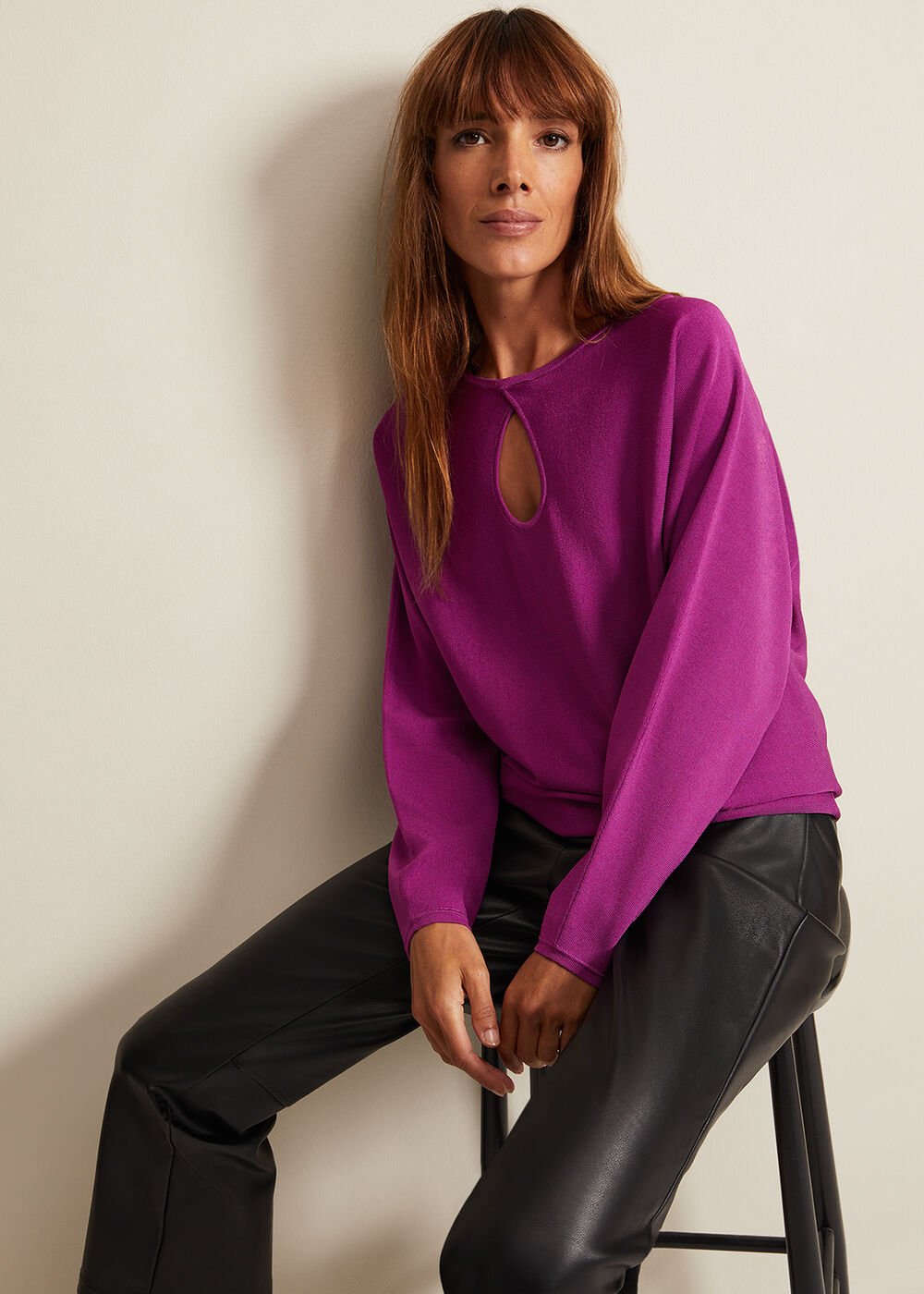 Letina Slinky Keyhole Knit Jumper - Purple