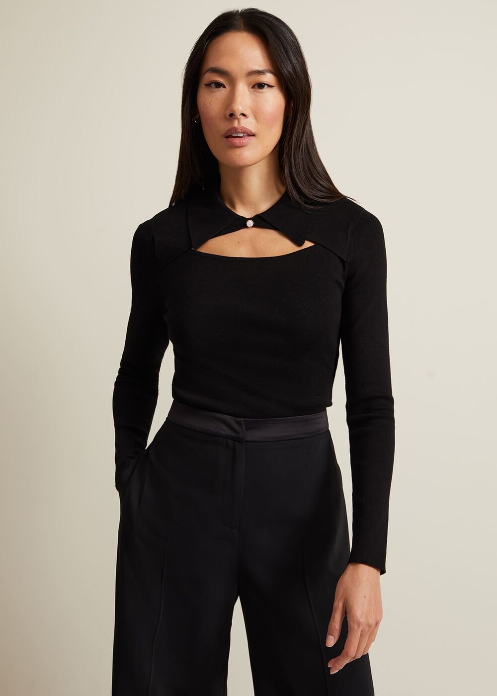 Becki Cut Out Collar Jumper - Black