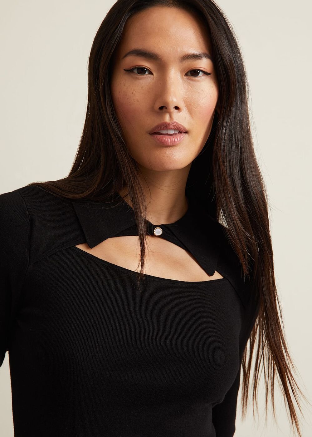 Becki Cut Out Collar Jumper - Black
