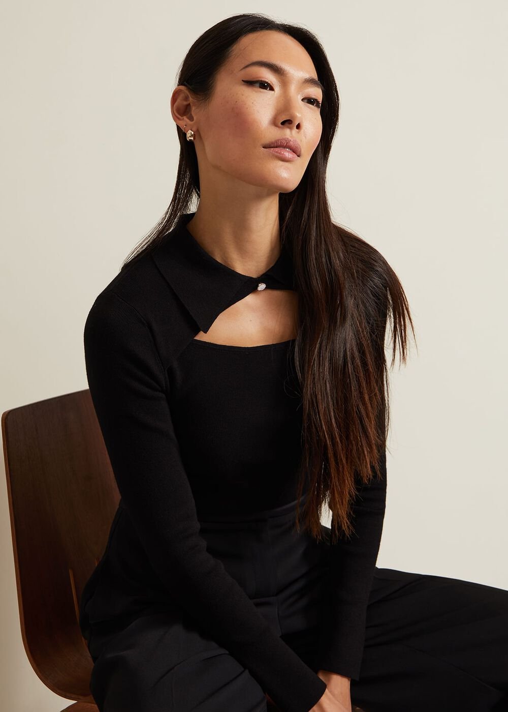 Becki Cut Out Collar Jumper - Black