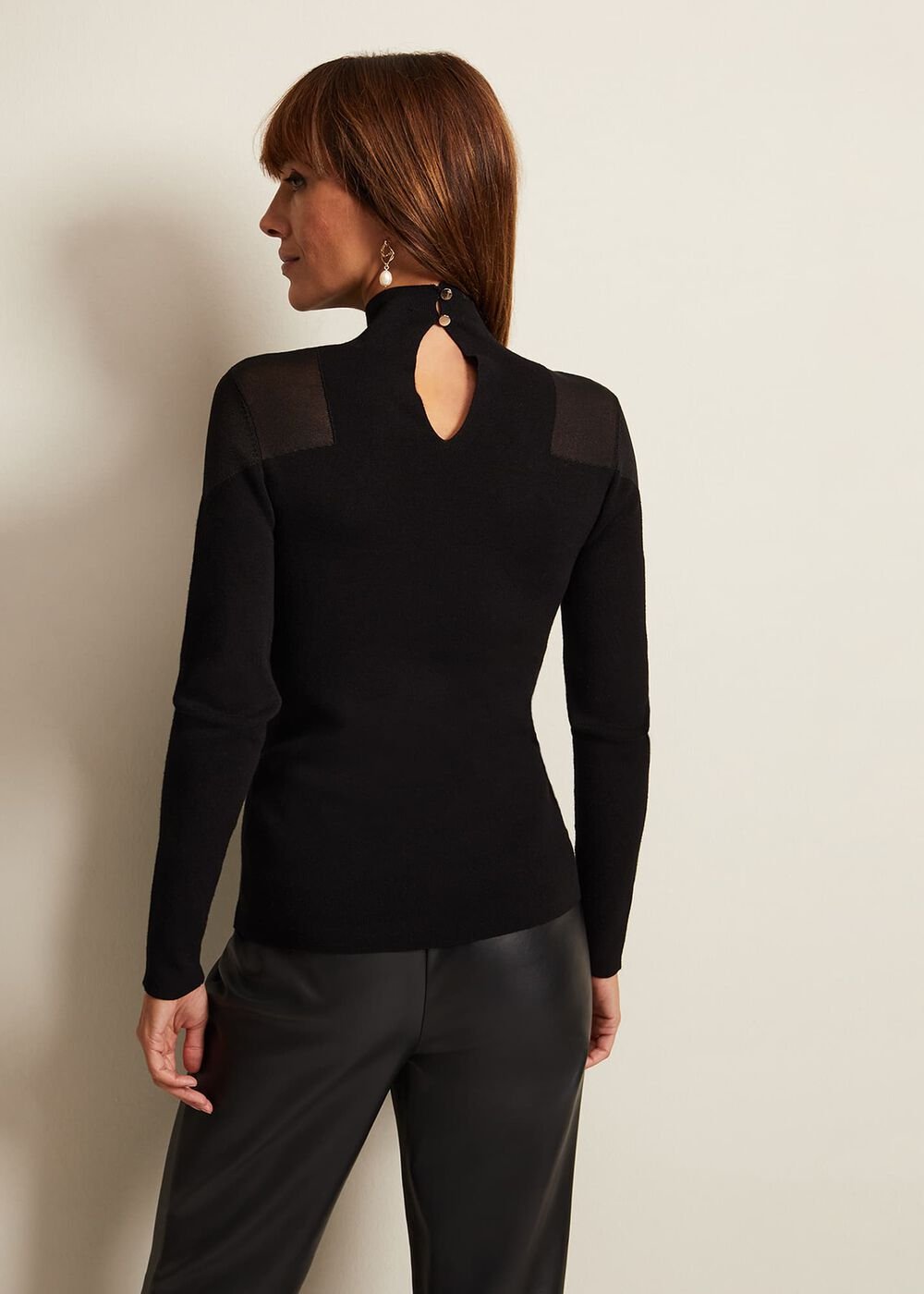Amiee Sheer Cold Shoulder Knit Panel Top - Black