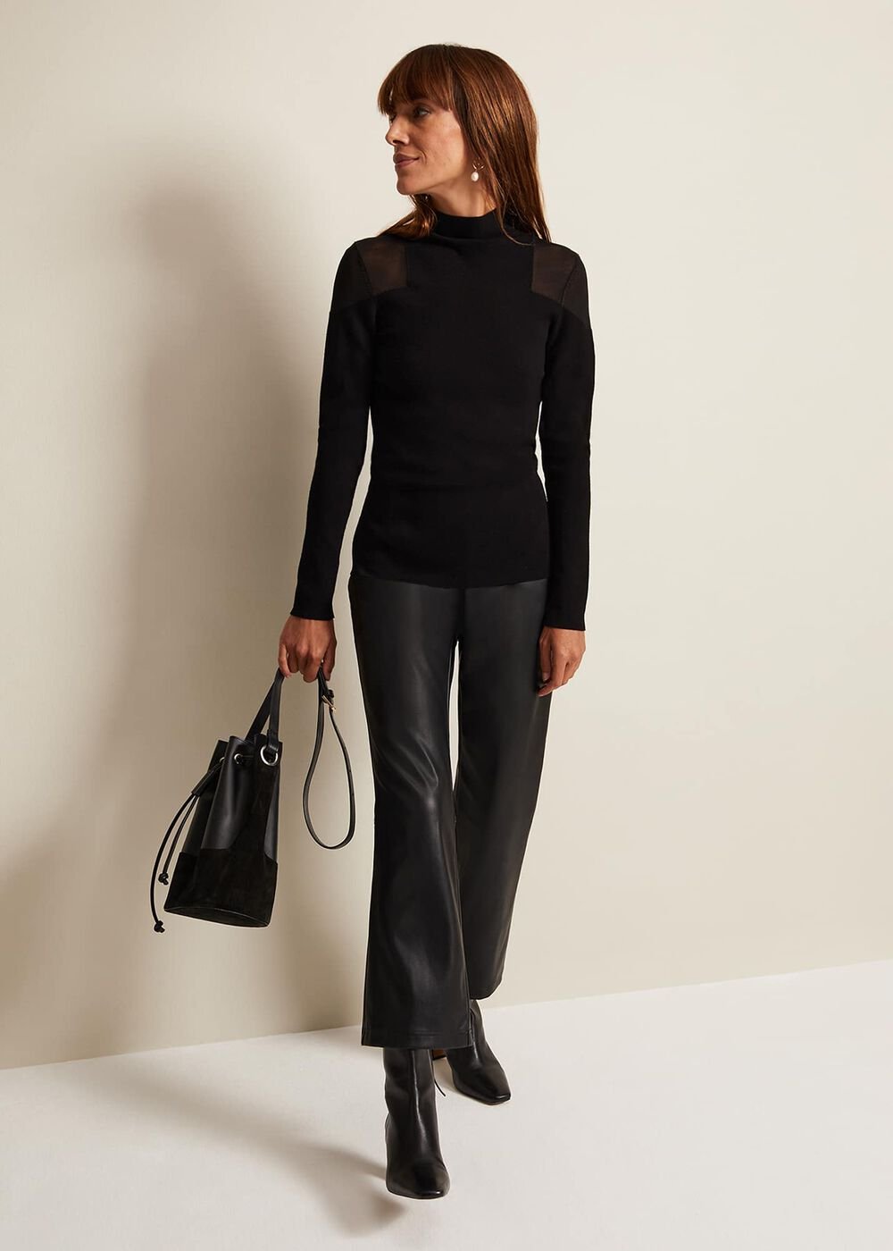 Amiee Sheer Cold Shoulder Knit Panel Top - Black