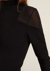 Amiee Sheer Cold Shoulder Knit Panel Top - Black