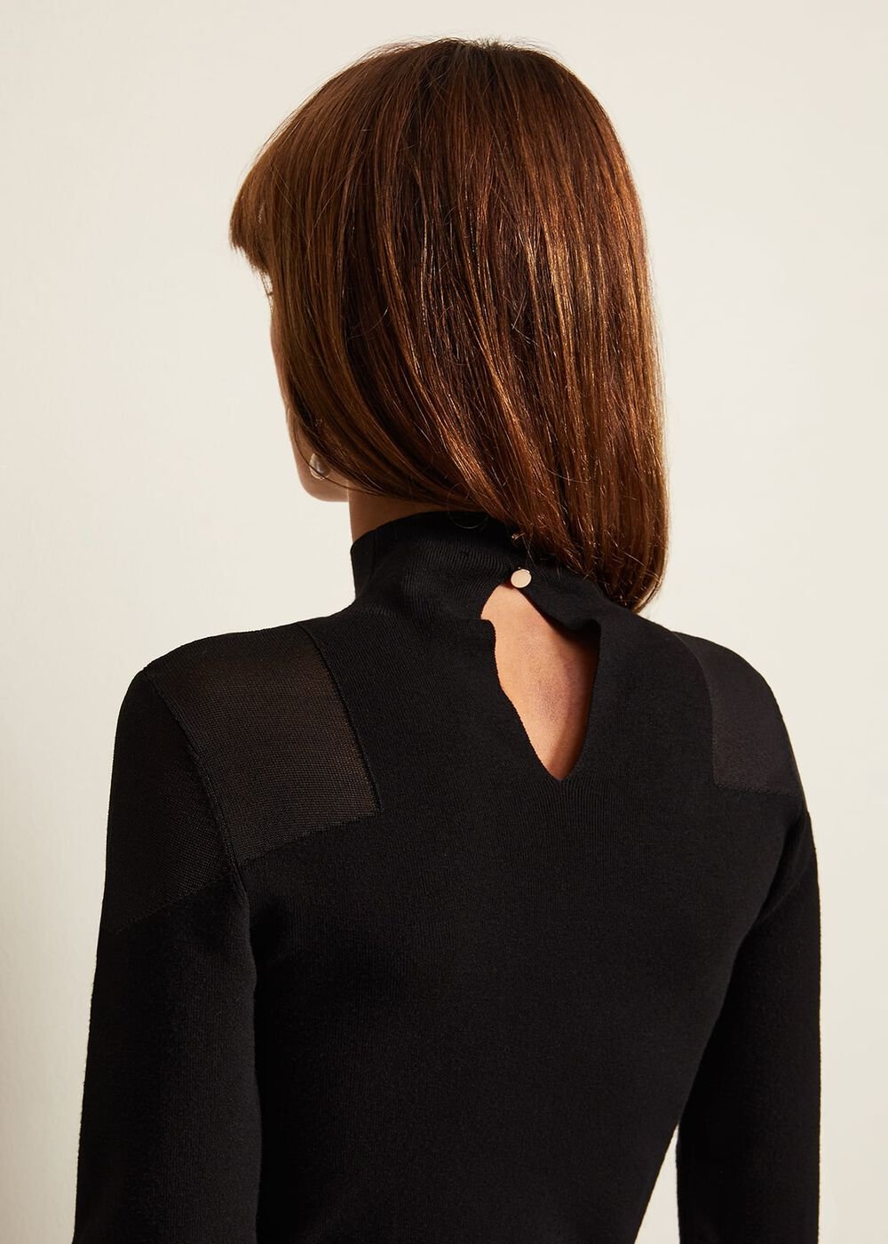 Amiee Sheer Cold Shoulder Knit Panel Top - Black