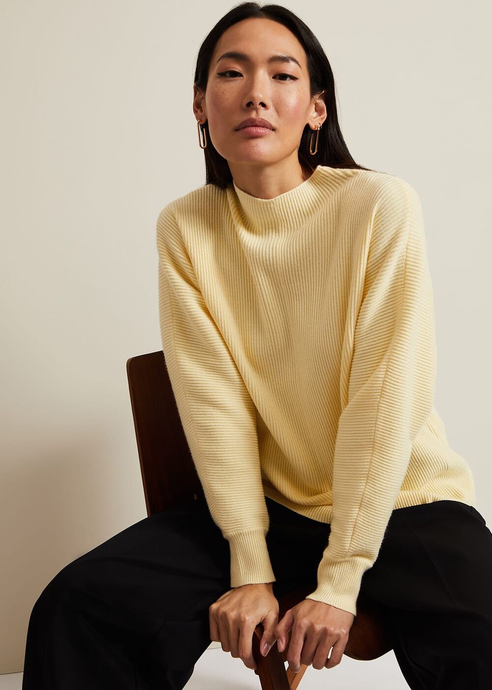 Hannah Funnel Neck Jumper - Yellow