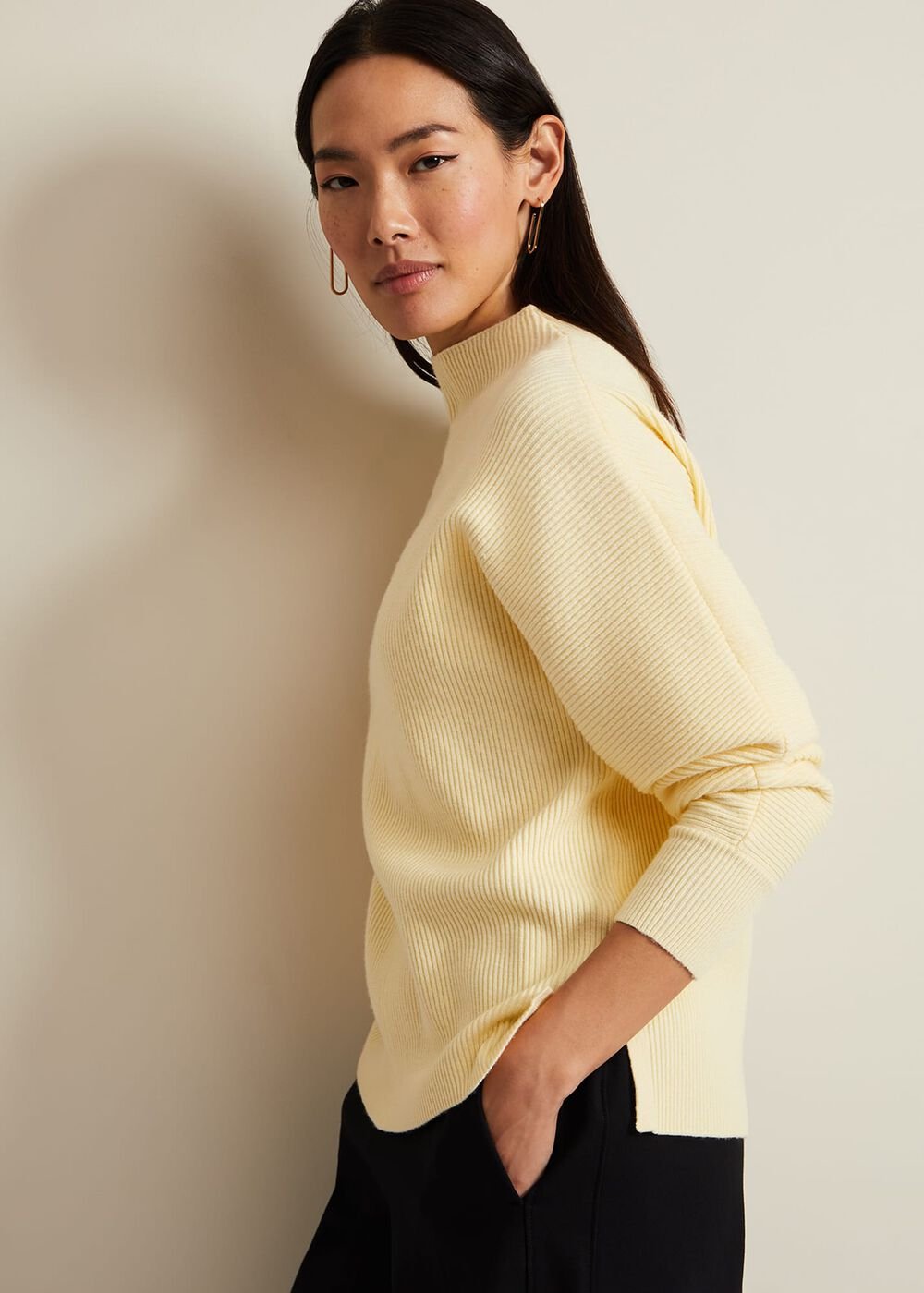 Hannah Funnel Neck Jumper - Yellow