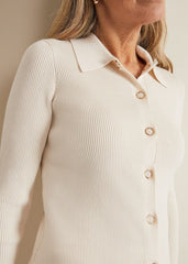 Irina Ribbed Button Detail Knit Top - Ivory