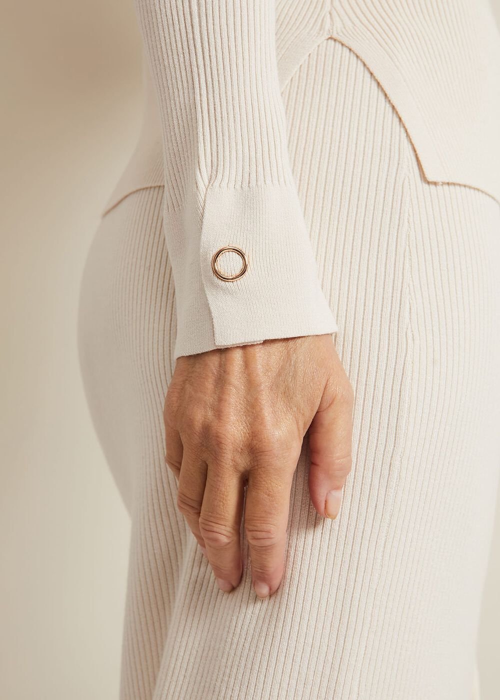 Irina Ribbed Button Detail Knit Top - Ivory