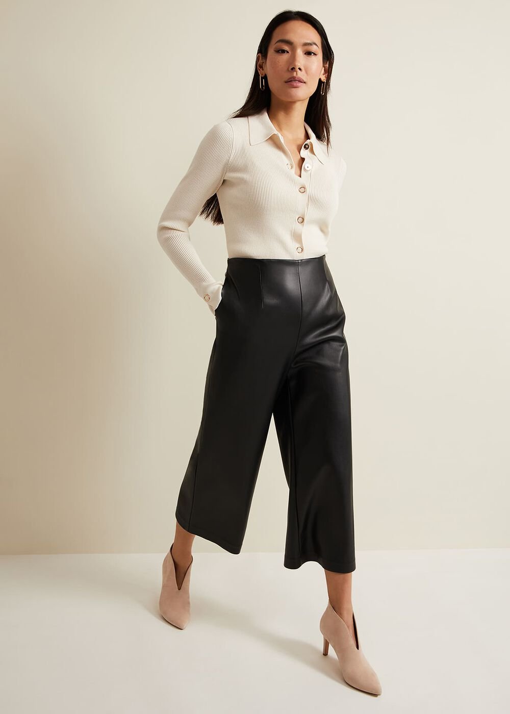 Irina Ribbed Button Detail Knit Top - Ivory