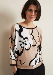 Laurie Ink Floral Knitted Top - Camel