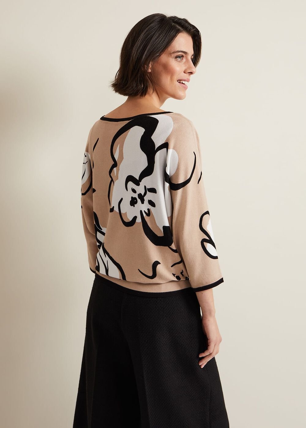 Laurie Ink Floral Knitted Top - Camel