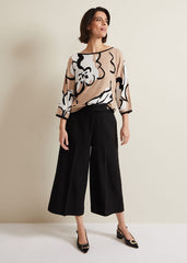 Laurie Ink Floral Knitted Top - Camel