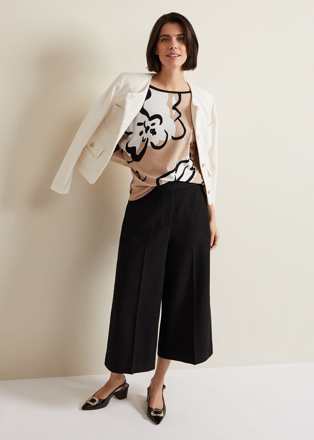 Laurie Ink Floral Knitted Top - Camel