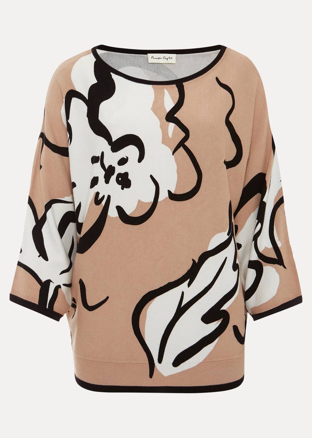 Laurie Ink Floral Knitted Top - Camel