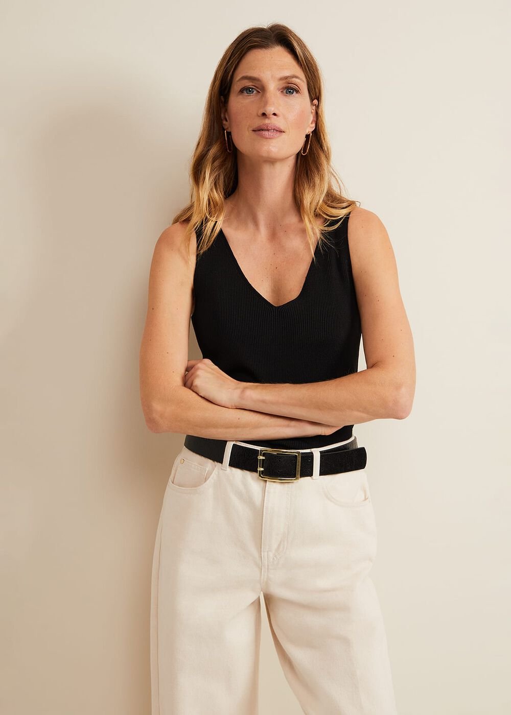 Jessie Ribbed V Neck Cami - Black