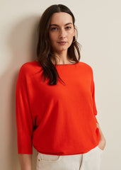 Women's Bright Red Batwing Jumper - Coral