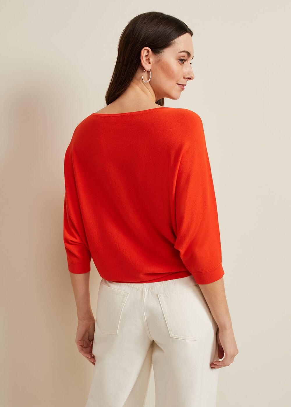 Women's Bright Red Batwing Jumper - Coral