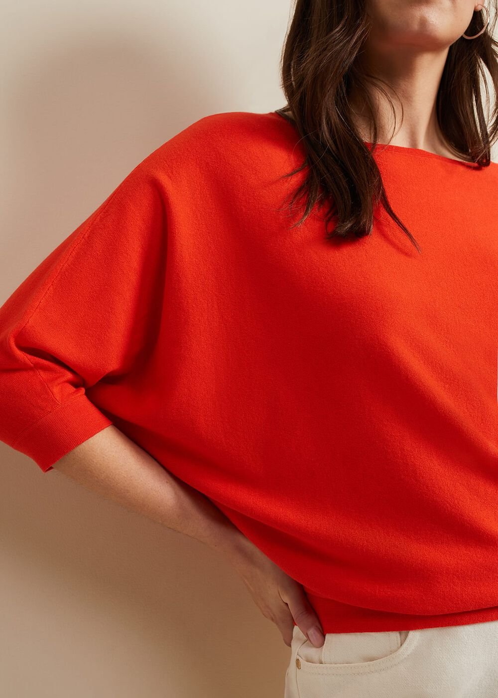 Women's Bright Red Batwing Jumper - Coral