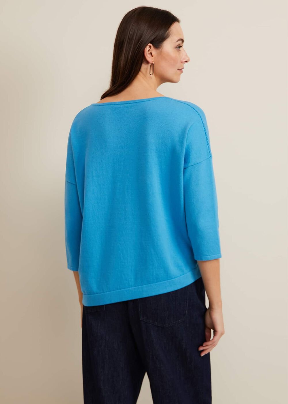 Georgia Ribbed Asymmetric Button Jumper - Blue