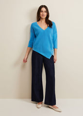 Georgia Ribbed Asymmetric Button Jumper - Blue