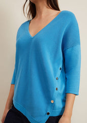Georgia Ribbed Asymmetric Button Jumper - Blue