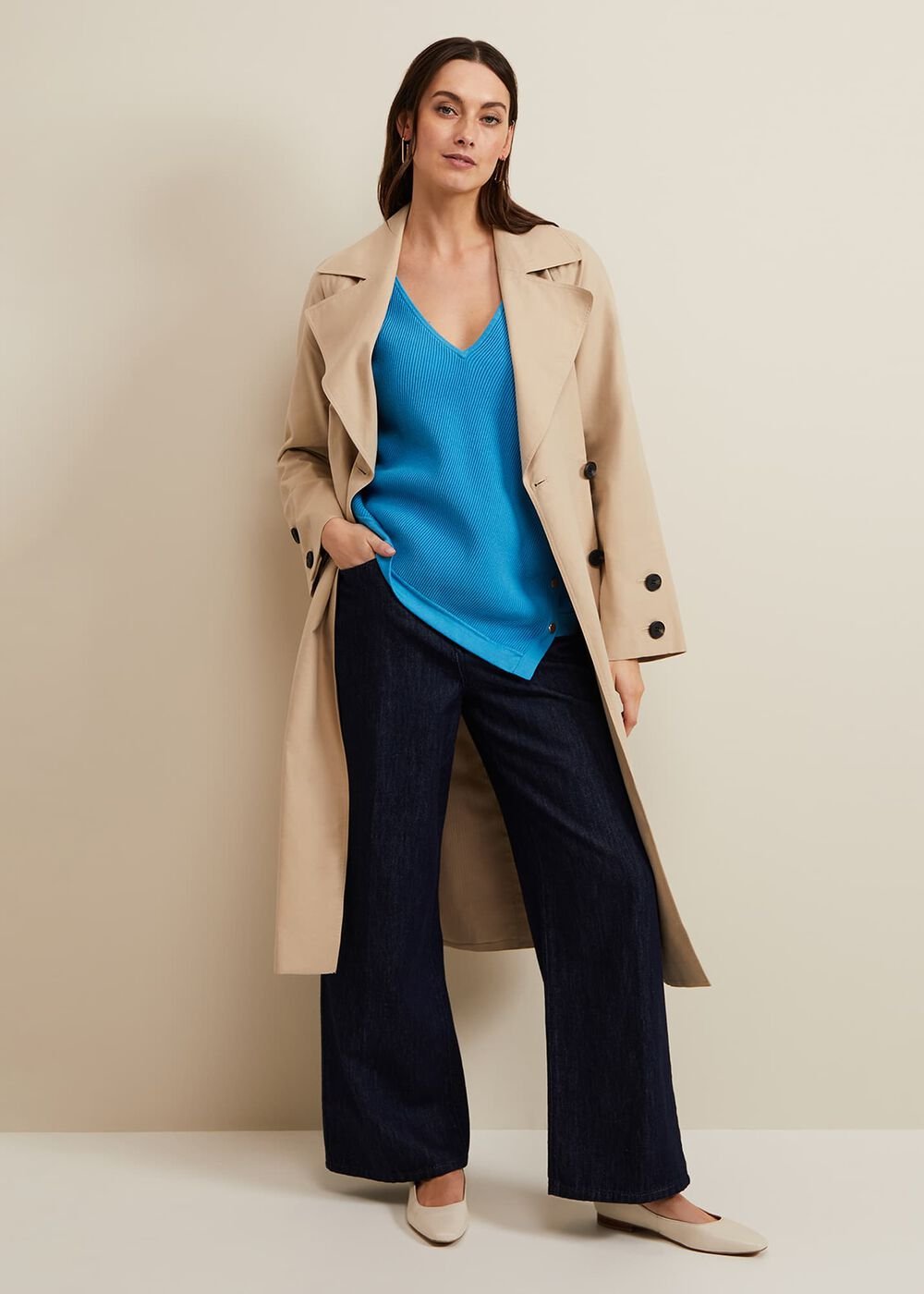 Georgia Ribbed Asymmetric Button Jumper - Blue