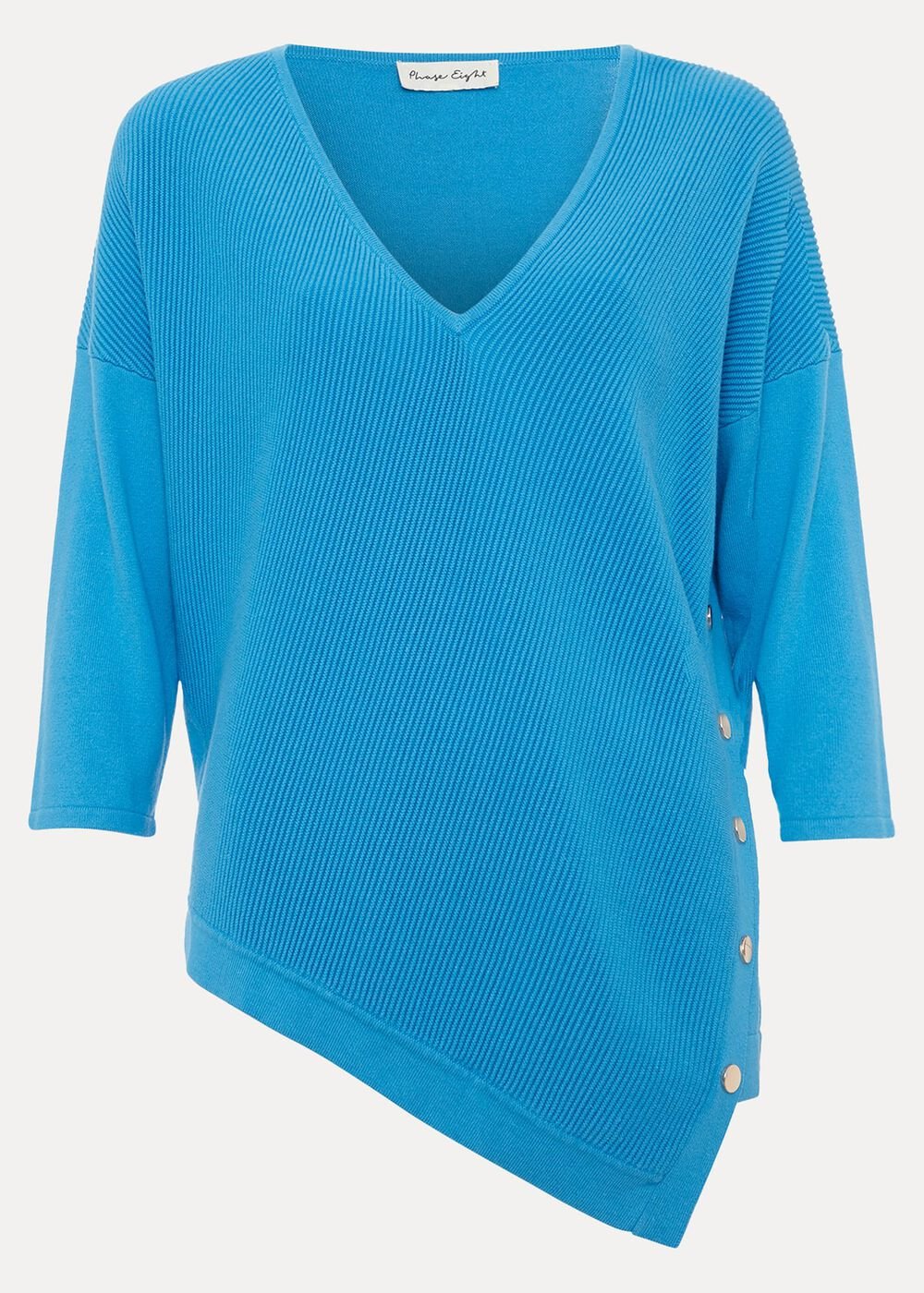 Georgia Ribbed Asymmetric Button Jumper - Blue